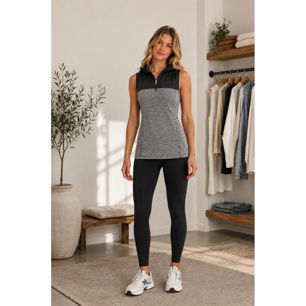 THE NORTH FACE Women's Hooded Vest MEDIUM Gray Black Flashdry NF0A2THA